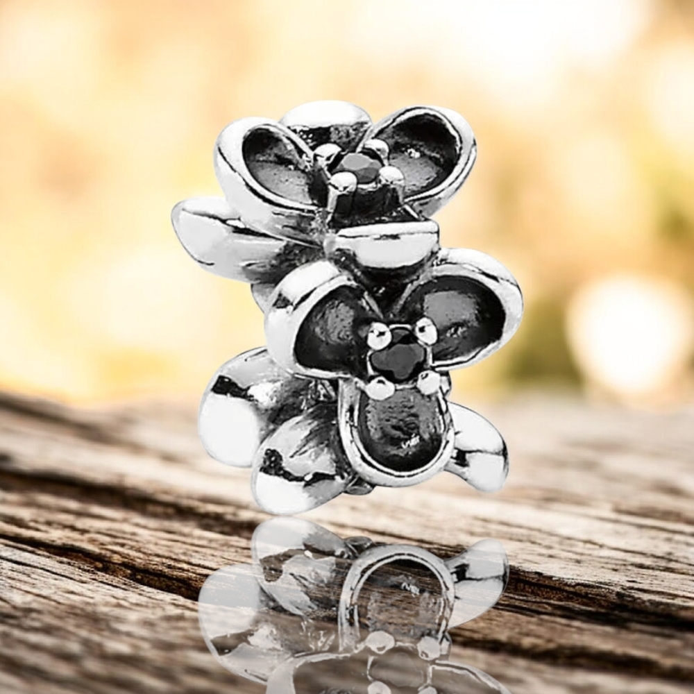 PANDORA Sterling Silver Wanda's Garden I Spacer Charm With Black Zirconia